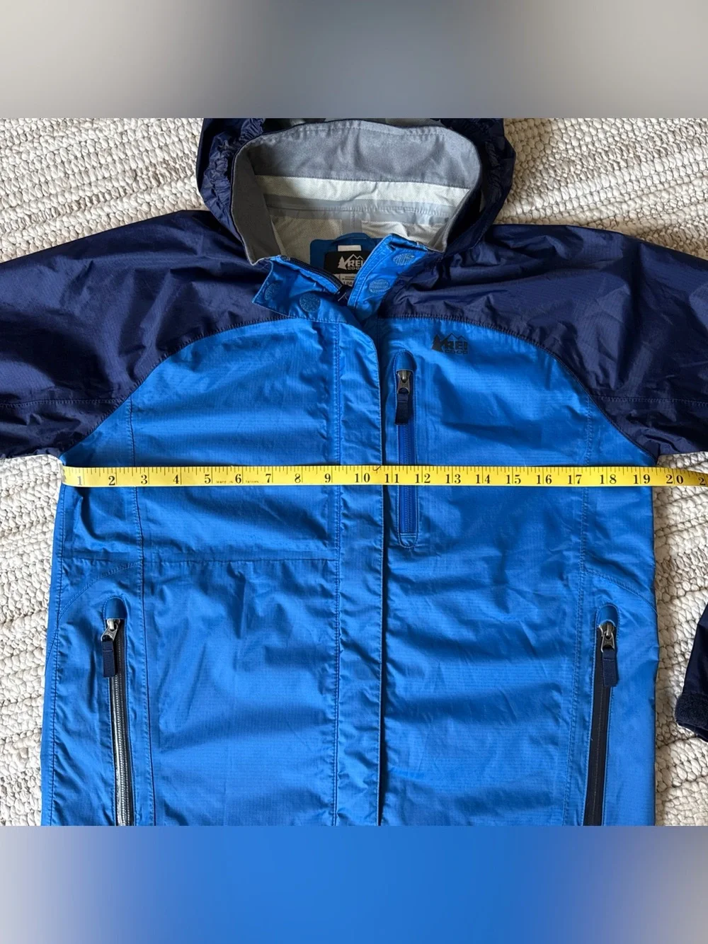 REI Co-Op Rain Jacket Kids Sz L (14-16) Blue Youth Windbreaker Outdoor Hiking